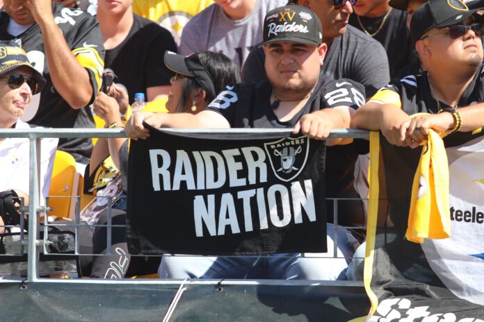 A Las Vegas Raiders Fan Showing support during the Las Vegas 26-17 win over Pittsburgh Sunday September 19th at Heinz Field ( Photo Credit: Vince Butts -UMT Sports)